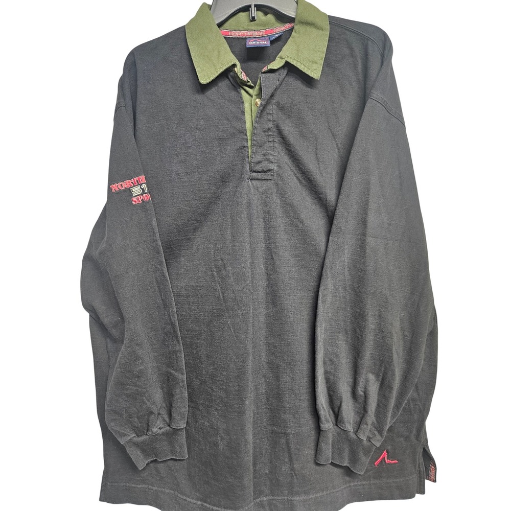 North Peak Mens XXL Rugby Polo Shirt Long Sleeve Blk Green Utility NP 512 Sport